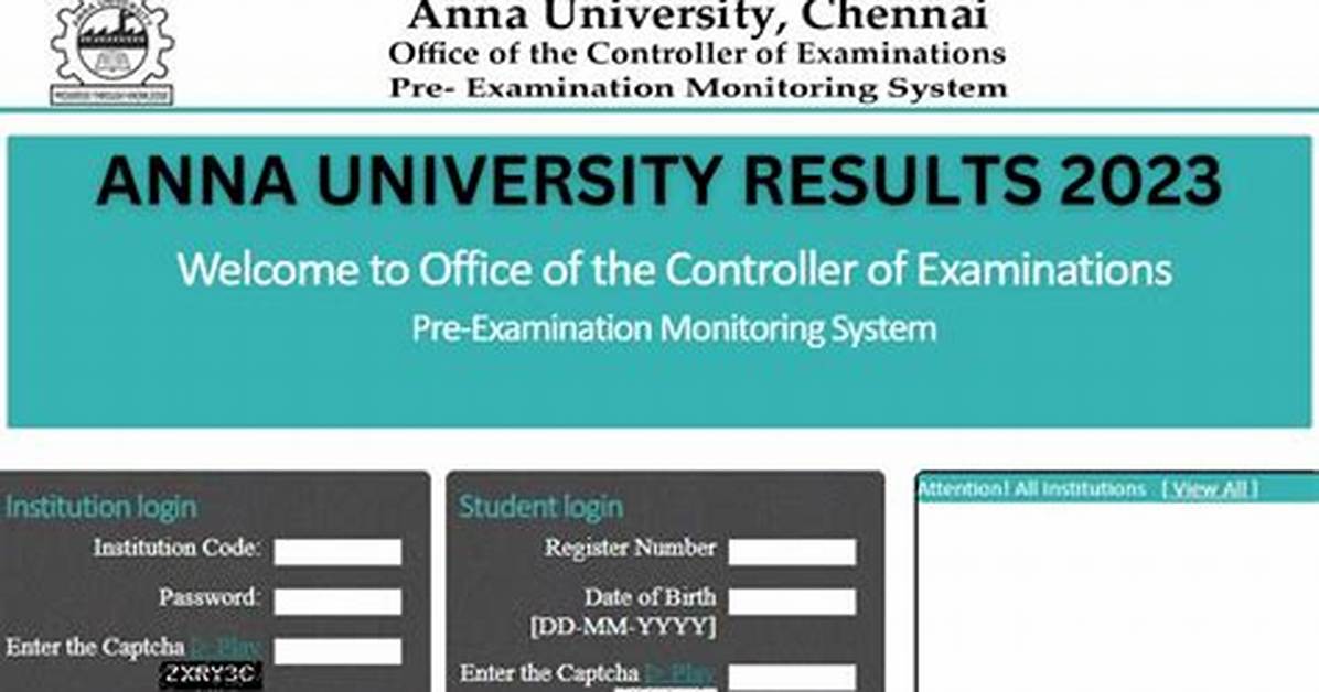 Anna University Results 2022 2023 Semester 6Th Semester 8Th April May
