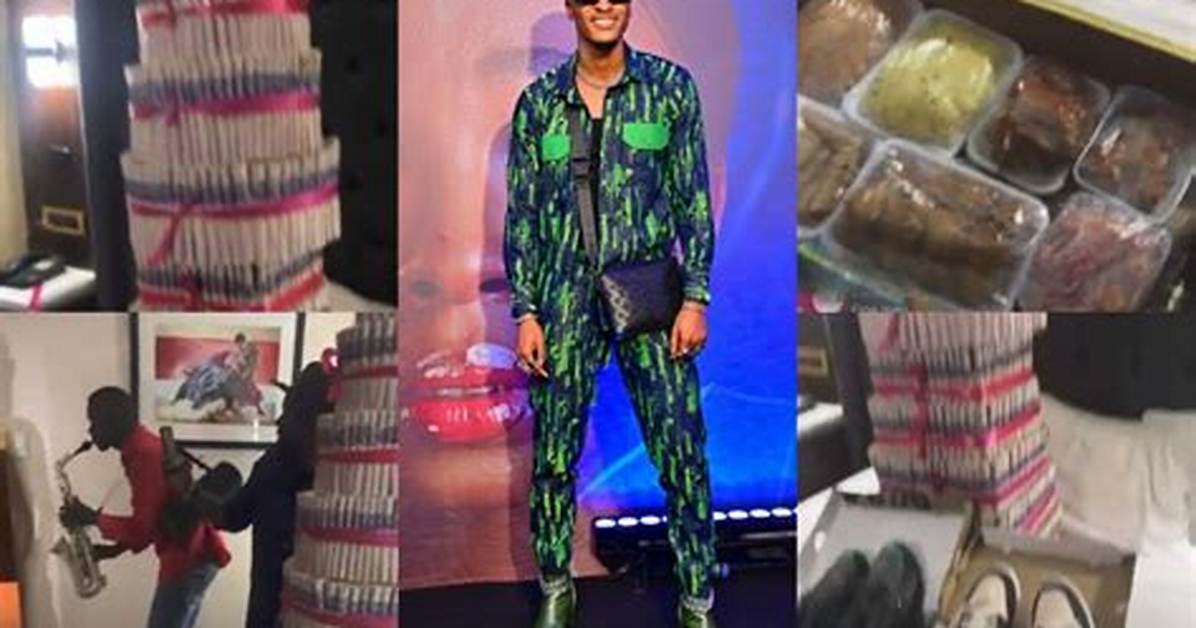 Bbnaija Season 7 Fans Gift Groovy Huge Money Cake Tray of Foods Sneakers And
