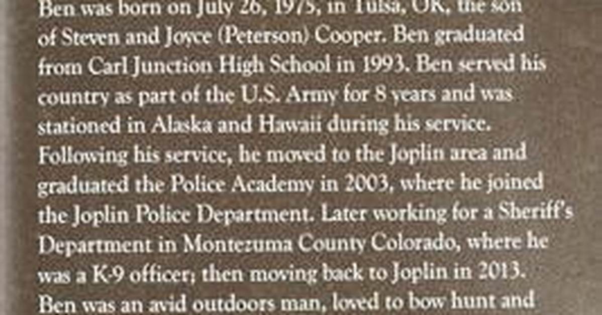 Benjamin Cooper Obituary Joplin Mo – Corporal Officer, Age 19, Shot by Suspect in Intense Car Chase