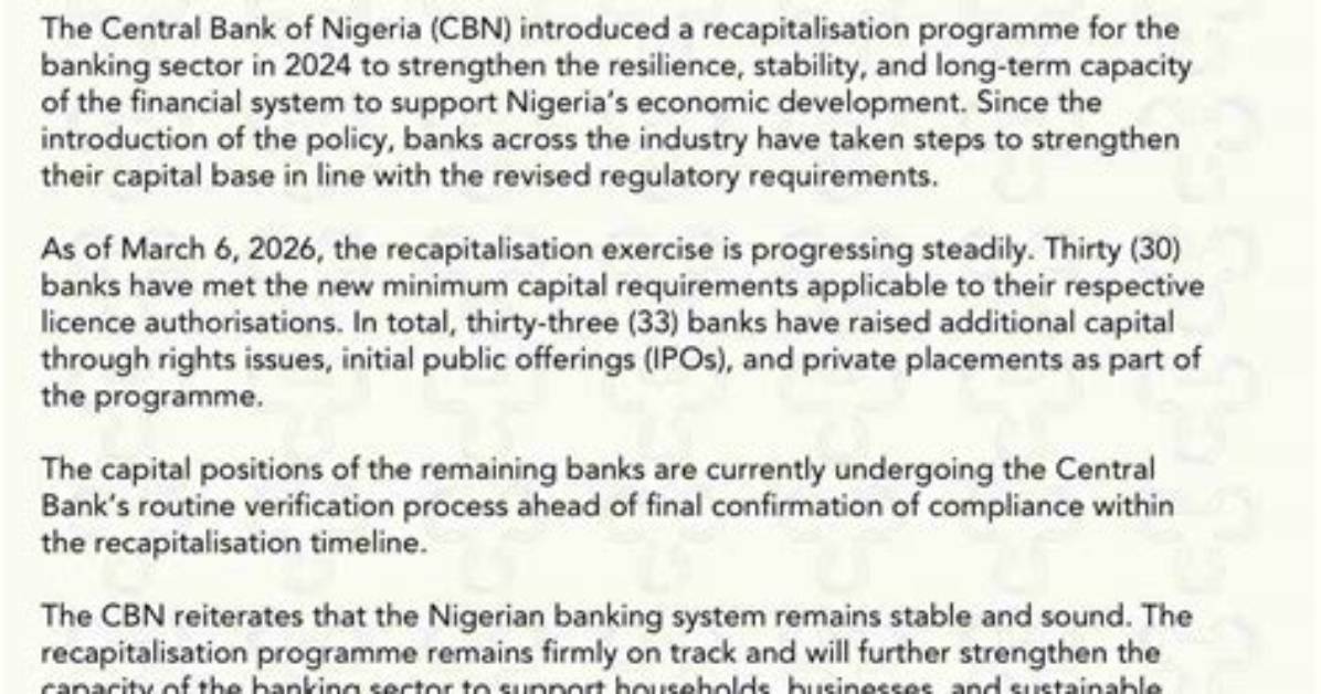 Cbn Fixes New Capital Requirements For