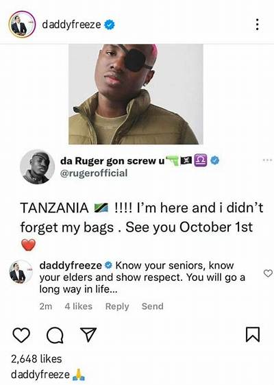 Daddy Freeze Reprimands Singer, Ruger for Shading Kizz Daniel