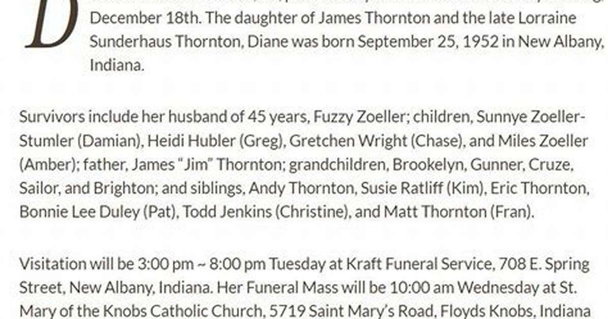 Diane Thornton Zoeller Death Is She Dead Age