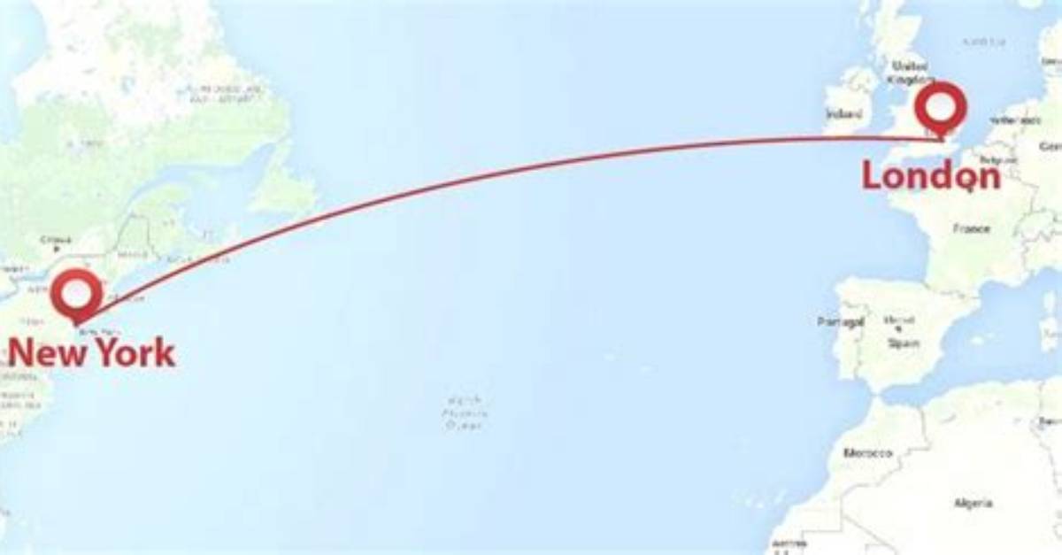 Distance London to New York A