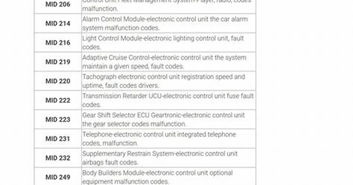 Fault Code Information For