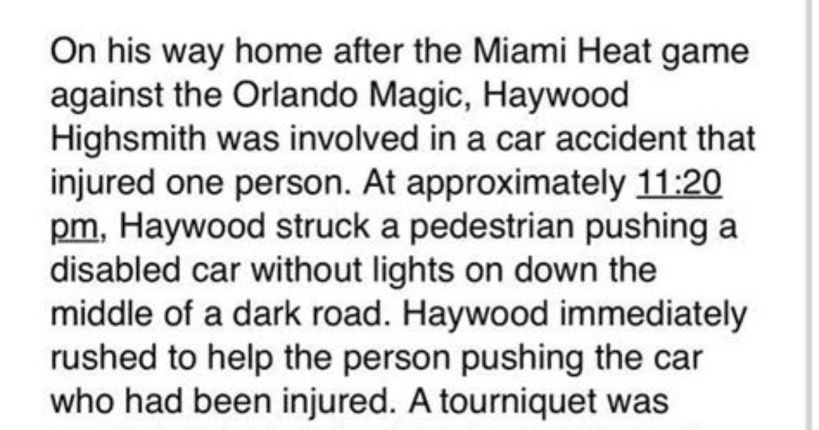 Haywood Highsmith Car Accident Heat S Haywood Highsmith Involved in Car Crash What Happened to Haywood