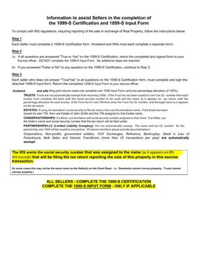 How to Assist Sellers in the Completion of the 1099?