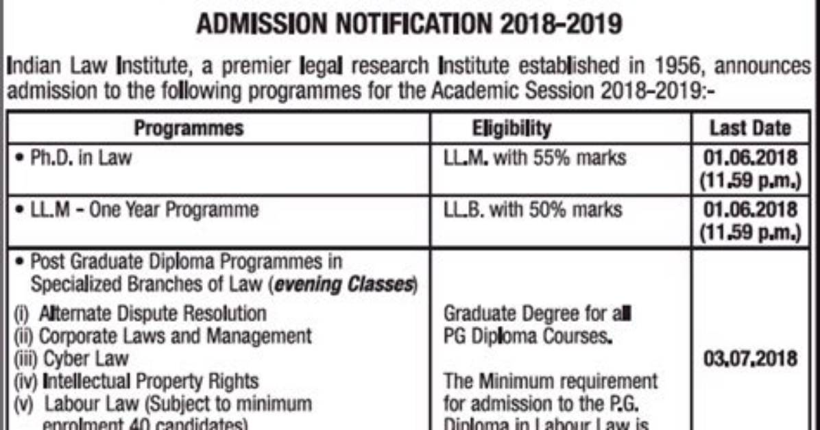 Indian Law Institute Admission 2019 2020