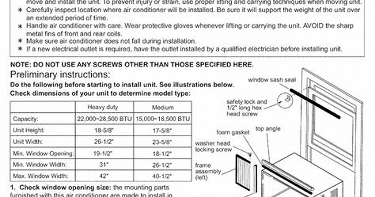 Installation Instructions for Kenmore Window Air