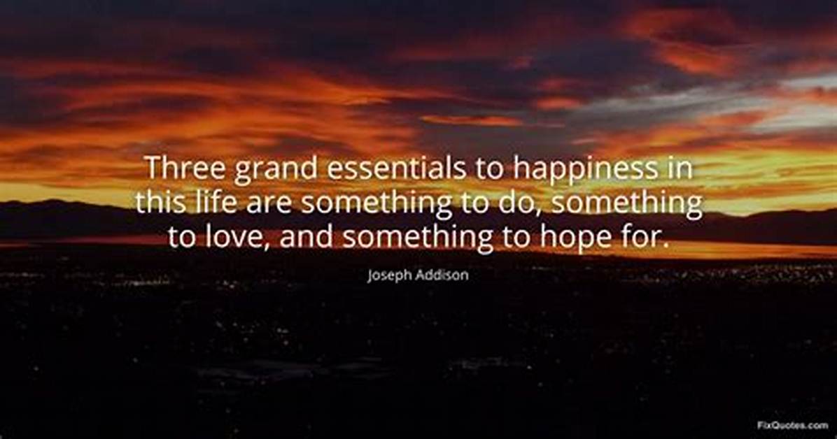Joseph Addison Three Grand Essentials to Happiness in This Life Are Something to Do Something to Love and Something to Hope For