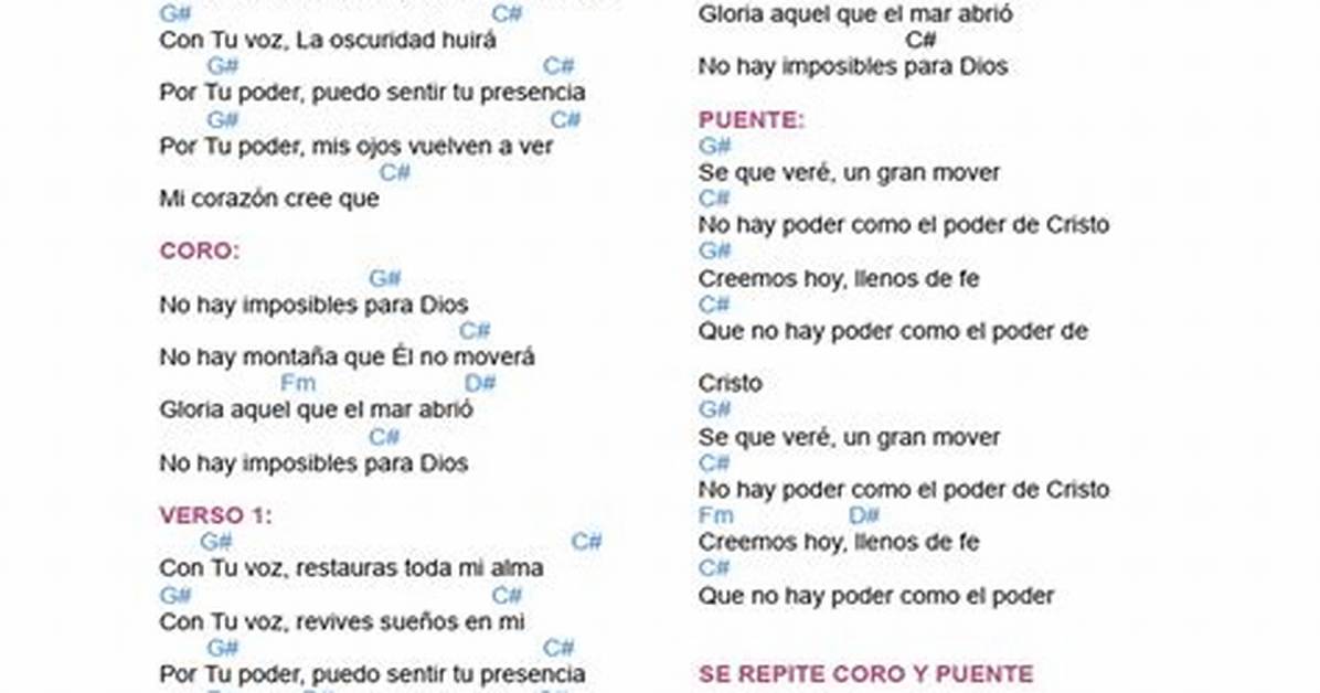 Lyrics & Translations of No Hay Imposibles Para Dios by Evan Craft & Passion