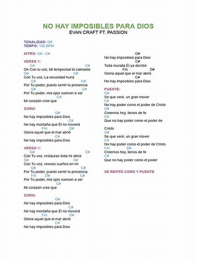 Lyrics & Translations of No Hay Imposibles Para Dios by Evan Craft & Passion