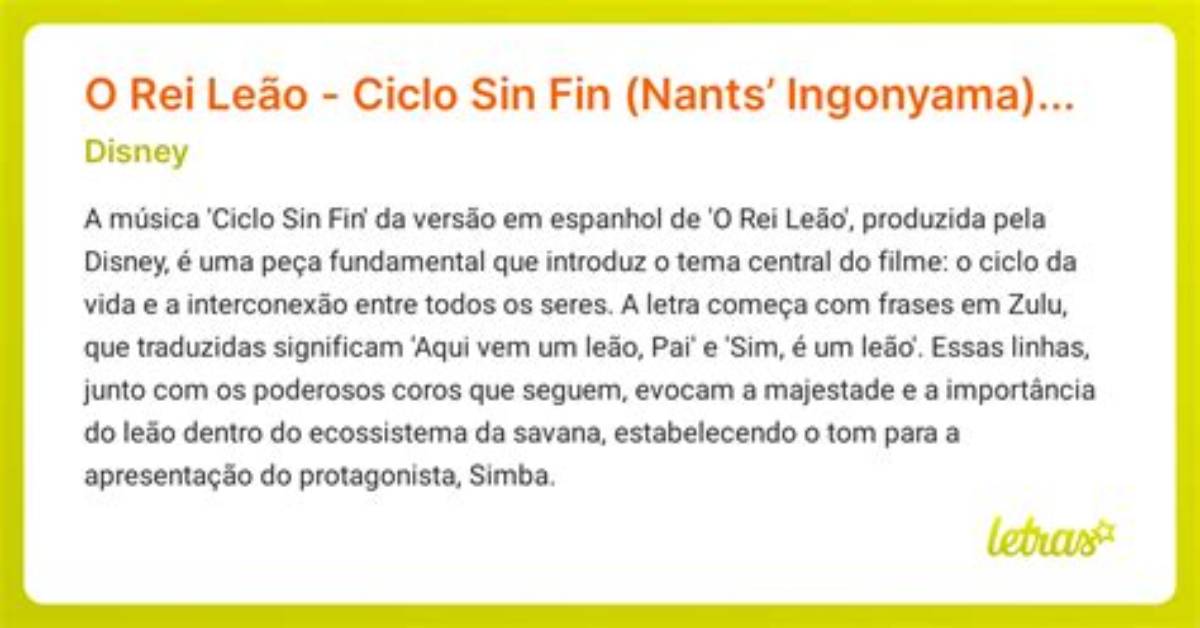 Meaning of Ciclo Sin Fin Nants Ingonyama by Elton
