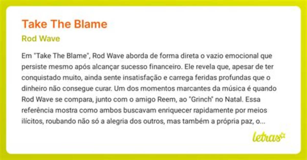 Meaning of Take the Blame by Rod Wave