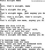 Meaning of That’s Alright Mama by Bob Dylan