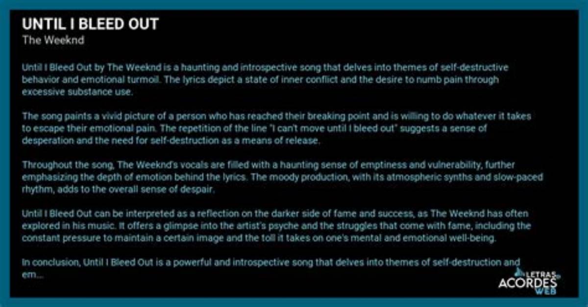 Meaning of Until I Bleed out by the Weeknd