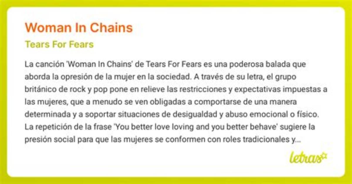 Meaning of Woman in Chains by Tears for Fears