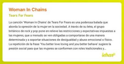 Meaning of Woman in Chains by Tears for Fears