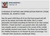 Posthumours Birthday Message from Dora Akunyili's Husband to Her