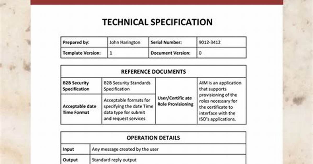 Specifications for The