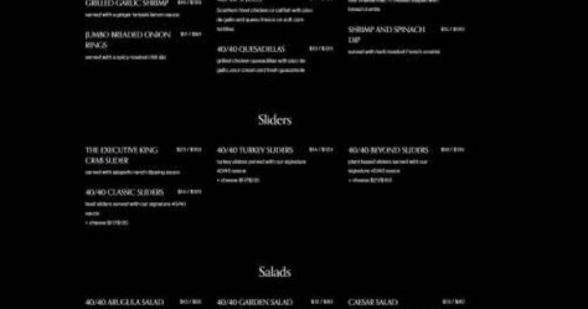 The 40/40 Club Menu and Prices - Sarkariresult