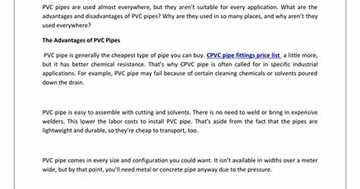 The Disadvantages of Pvc Pipes