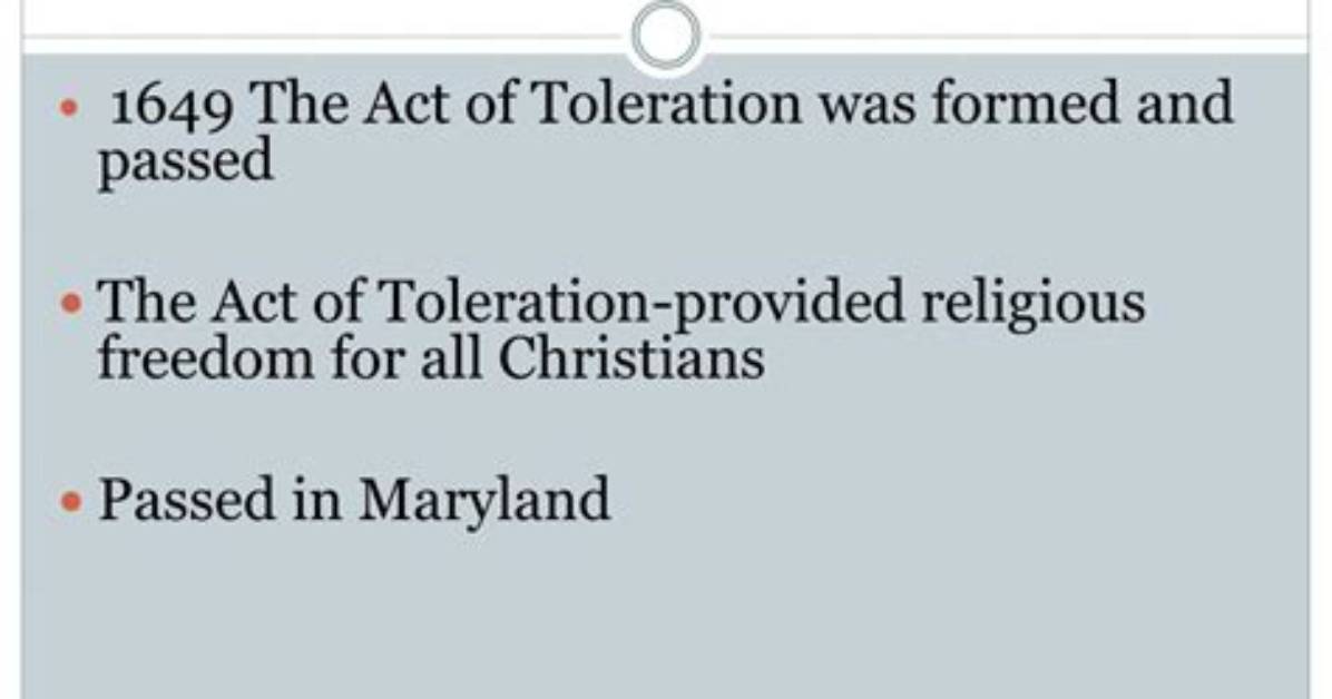 When Was the Act of Toleration Instated?
