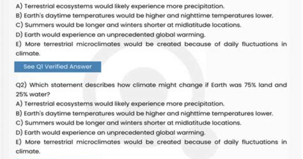 Which Statement Describes How Climate Might Change If Earth Was 75% Land and 25% Water?