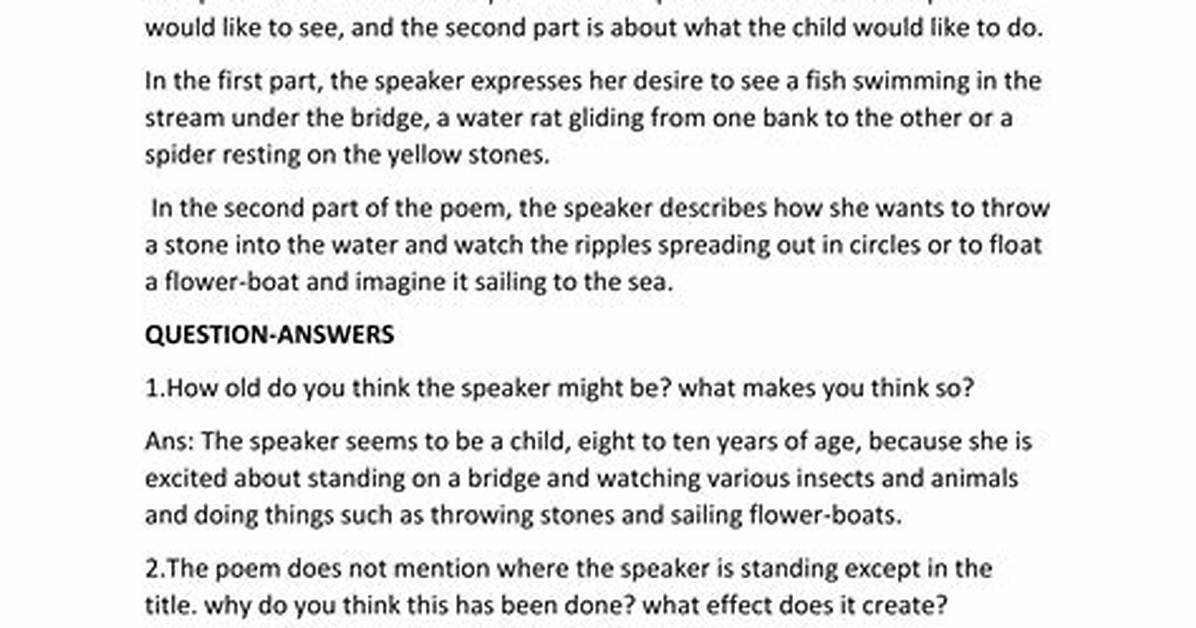 Why Does the Poet Mention Bridges and Houses Hedges and Ditches?